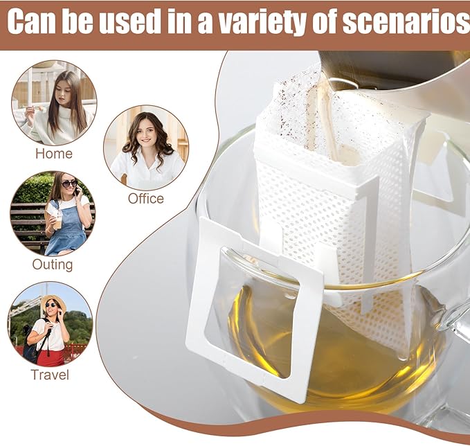 Sibba 100 PCS Portable Coffee Filter Bag with Hanging Ear Design Disposable Drip Coffee Filter Paper Bag Single Serve Pour Over Coffees Filters Paper Bags for Travel Camping Office & Home Brewing