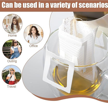 Sibba 100 PCS Portable Coffee Filter Bag with Hanging Ear Design Disposable Drip Coffee Filter Paper Bag Single Serve Pour Over Coffees Filters Paper Bags for Travel Camping Office & Home Brewing