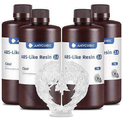 ANYCUBIC 2nd Gen Resin Technology ABS-Like Resin 2.0 Bundle, 3D Printer Resin with High Toughness, More Precise Details, Wide Compatibility for All LCD Resin 3D Printers (Clear, 4kg in Total)