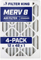 Filter King 12x48x1 Air Filter | 4-PACK | MERV 8 HVAC Pleated A/C Furnace Filters | MADE IN USA | Actual Size: 12 x 48 x .75"
