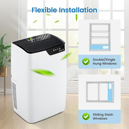 Portable Air Conditioners, 12000 BTU Portable AC for Rooms Up to 550 Sq.Ft. 3-In-1 Portable AC with Quick Cooling, Dehumidifying, 3-Speed Fan, 24H Timer, Remote, Ultra-Quiet, White and Black