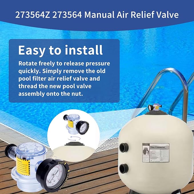 273564 273564Z Manual Air Relief Valve, Compatible with Pentair for Triton II,Triton C,TR100C and TR140C Pool Spa Sand Filters,Replacement for Pool and Spa Filter Air Relief Valve Assembly