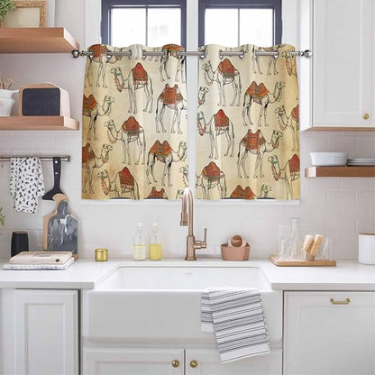 2 Panel Kitchen Cafe Curtains, Desert Sand Camel Sunlight Filtering Nature Air Through, Home Decor Window Covering Tier Curtains for Bedroom Living Room Summer Tropical Animals Vintage Beige