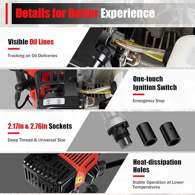 Gas Powered T-Post Driver, 900W 32.7CC T Post Pounder Driver Heavy Duty Gasoline, 2-Stroke Fence Farm Push Pile Gasoline Engine Kit for Fence Post Construction Site
