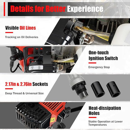 Gas Powered T-Post Driver, 900W 32.7CC T Post Pounder Driver Heavy Duty Gasoline, 2-Stroke Fence Farm Push Pile Gasoline Engine Kit for Fence Post Construction Site