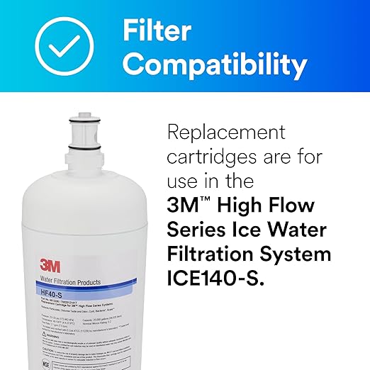 3M Water Filtration Replacement Cartridge for Commercial Ice Maker Machines HF40-S for High Flow Series ICE140-S, Reduces Bacteria, Sediment, Chlorine Taste and Odor, Cysts, Inhibits Scale
