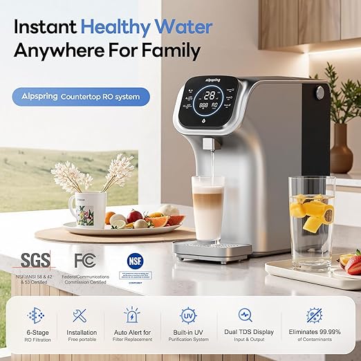 Countertop Reverse Osmosis System for Home, 6-Stage RO Water Filter with Remineralization and UV,Portable No Installation Water Purifier,Countertop RO Water Filtration,Reduce TDS/PFAS/PFOA
