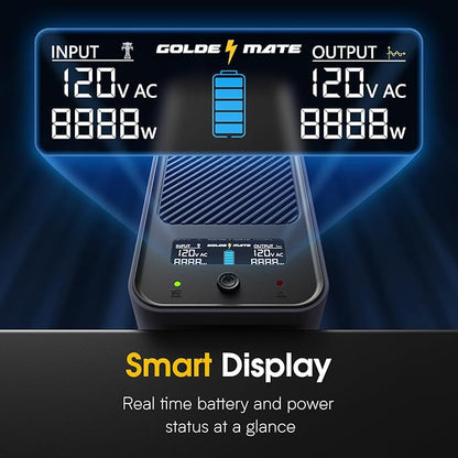 GOLDENMATE 1000VA/800W Lithium UPS Battery Backup and Surge Protector, Sinewave UPS System with LiFePO4 Battery(230Wh), Updated Pro Ver. with USB Communication Port, 8 Outlets, LCD Display, Gray