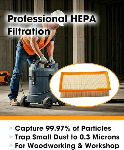 Flat HEPA Filter Replace VF130H Fit for Bosch Dust Extractors VAC090 & VAC140 Series, High-Efficiency Filter for Jobsite & Workshop, 1-Pack Only for Dry-Vacuuming Easy to Install