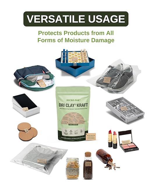 Micro-Pak Dri Clay Kraft, Highest Moisture Absorption Desiccant Packs, Silica Gel Packets Alternative, Food Safe Bentonite Clay, Desiccant Packs for Storage, Moisture Absorbers for Closet, 2gx100pcs