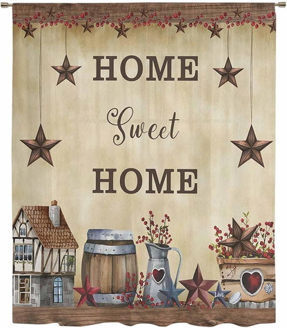 Farm Sheer Curtains 72 Inch Length American Country Barn Star Vintage Berry Brown Chiffon Curtain for Bedroom Living Room Light Filtering Rod Pocket Window Treatments Voile Curtains Drapes for Dining