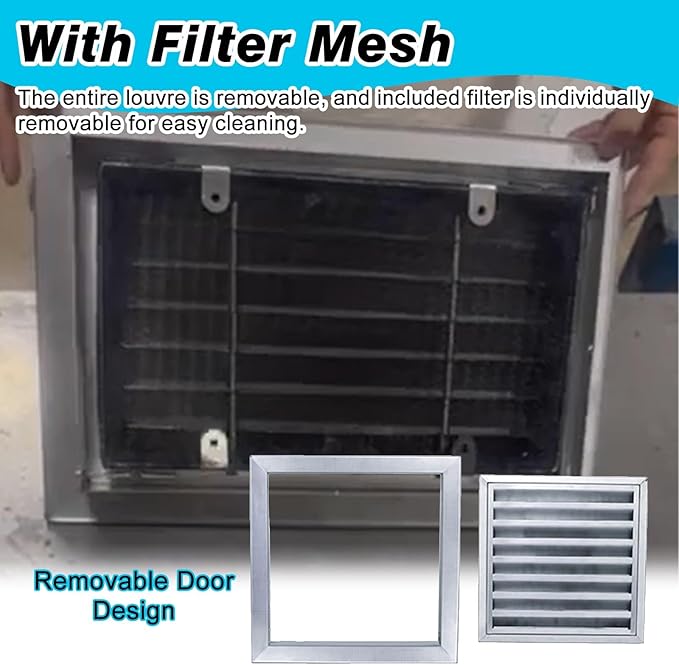 Square Stainless Steel Vent Grille with Removable Filter Mesh, Weatherproof Louver Air Return Vent Cover for Home/Shed/Garage/Roof(34x34in/86x86cm)