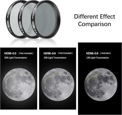Astromania Telescope Moon Filter 2 inch, Neutral Density Telescope Filter ND96-0.9 with 13% Light Transmission Reduces Moon Glare&Enhances Lunar Crater Detail, Work with Telescope Accepts 2" Eyepieces