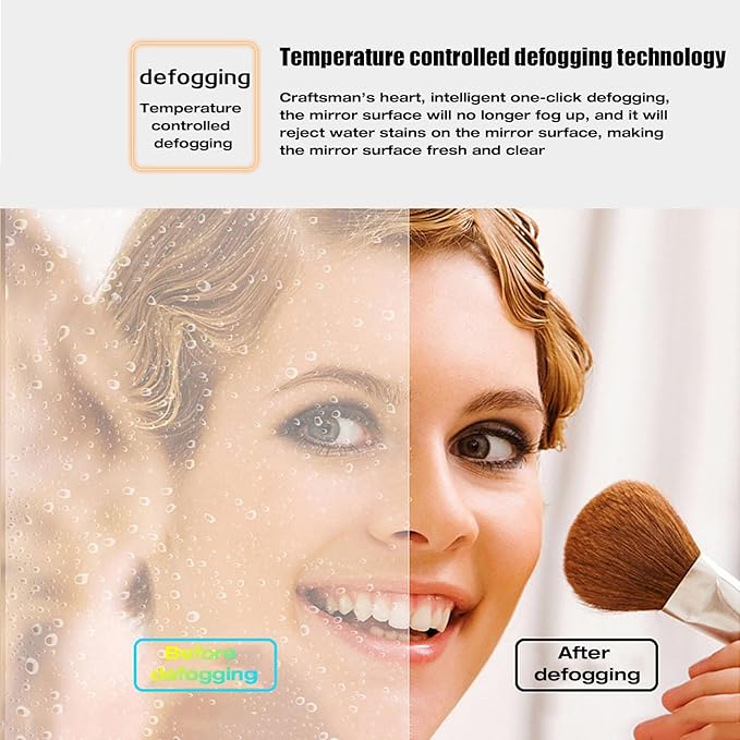 JSLJDM 500X500 mm Illuminated Backlit LED Bathroom Mirror, Wall Mounted Multifunction Bathroom Vanity Mirror with Lights and Demister Pad, Energy-Saving Illuminated Smart Mirror 80cm/31.5in Gold