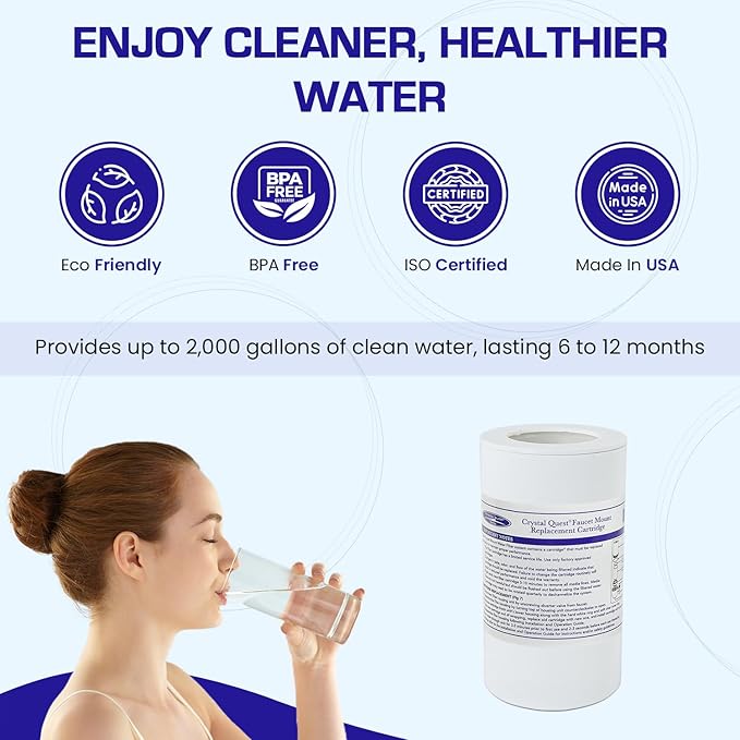 Crystal Quest Faucet Mount Filter Cartridge – Advanced Multi-Stage Filtration for Chlorine, Heavy Metals, VOCs, & More 6-12 Months Lifespan, Easy Tool-Free Installation