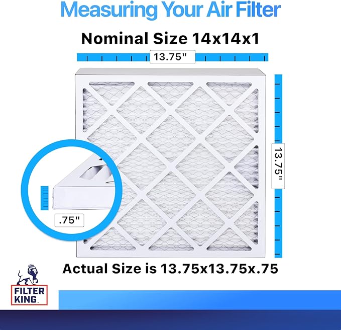 Filter King 14x14x1 | 6-PACK | MERV 8 | HVAC Pleated AC Furnace Filters | MADE IN USA | Actual Size: 13.75 x 13.75 x .75"