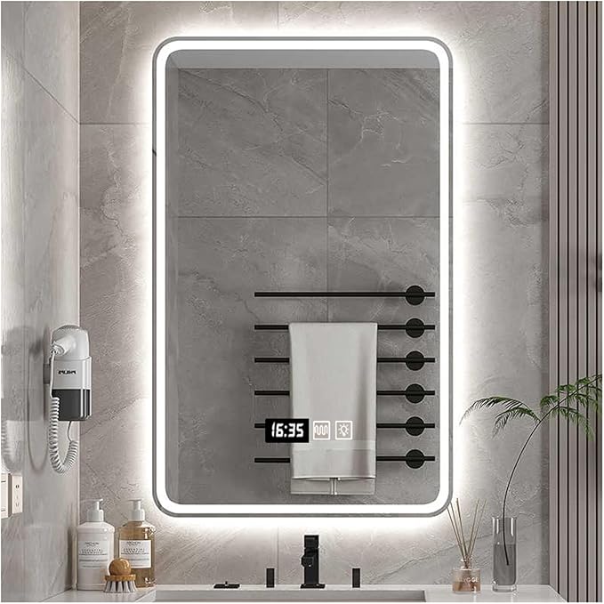 Bathroom Mirror with LED Lights，Bathroom Led Mirror ，Backlit Bathroom Mirror ，Smart Modern Bathroom Vanity Mirror，with Touch Sensor/Demister pad，Adjustable Lights(A,W70*H90cm/W27.6*H35.4IN)