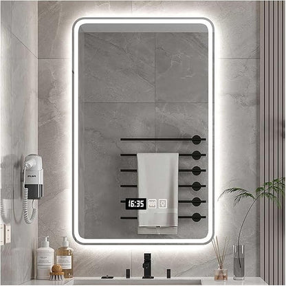 Bathroom Mirror with LED Lights，Bathroom Led Mirror ，Backlit Bathroom Mirror ，Smart Modern Bathroom Vanity Mirror，with Touch Sensor/Demister pad，Adjustable Lights(A,W70*H90cm/W27.6*H35.4IN)