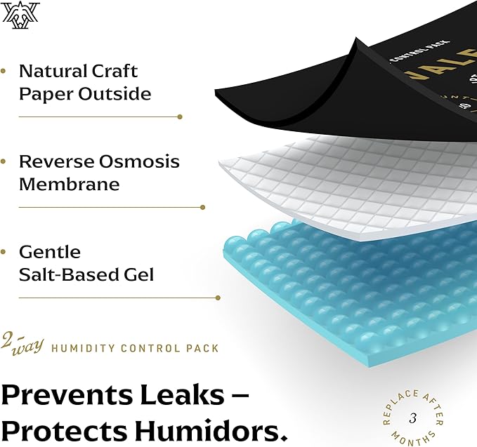 Valet 72% Two-Way Humidity Packs for Wood Containers, 12-Pack, 60g Each, Humidifier Pack Prevents Leaks and Controls Moisture with Natural Craft Paper Design