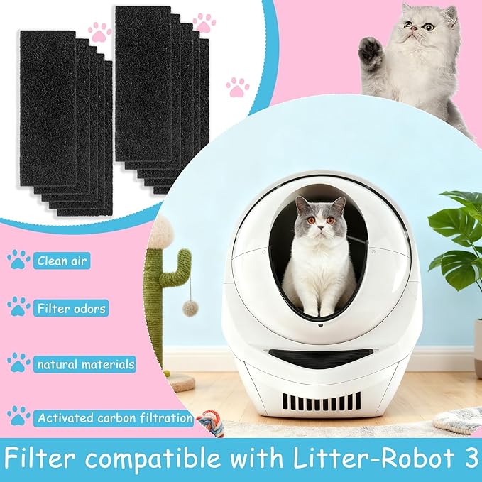 10 Pack Carbon Filters Compatible with Litter Robot 3,Cat Litter Box Replacement Filter,Keep Your Home Clean and Fresh,3.5" x 10" x 0.2"
