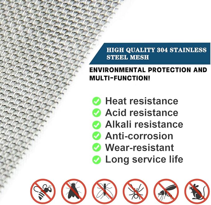 Wire Mesh Sheets Stainless Steel Woven Meshes Screen Filter Panels Vent Metal Rodent Mesh Gauze Net for Mice Rodent Proof Rat Insect for Garden Home 21x30 CM