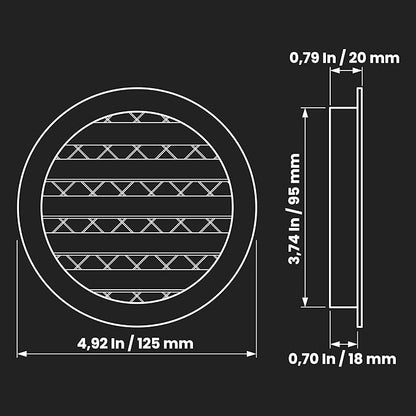4" Gray Vent Cover - Aluminum - Industrial Round Air Vent Louver - Metal Soffit Vent with Screen - Mesh - Round Vent Grille for House Or Garage Wall- (4" Inch, Gray)