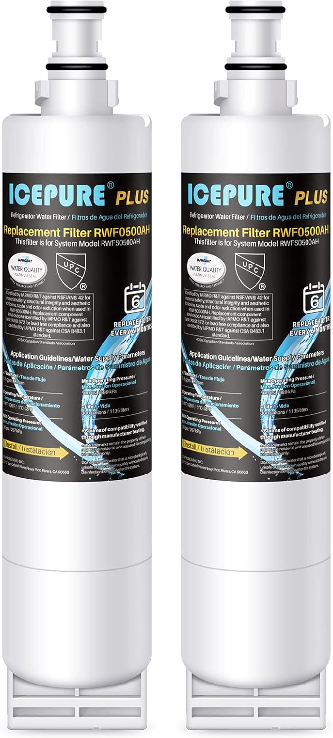 ICEPURE PLUS NSF53&42 Refrigerator Water Filter Replacement for Whirlpool 4396508 4396510, Everydrop EDR5RXD1, Filter 5, 4392857, WF285 PNL240V 4396918 9010 WF-NL300 WF-L500 RWF0500A RWF0500AH 2PACK