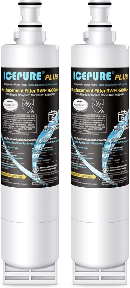 ICEPURE PLUS NSF53&42 Refrigerator Water Filter Replacement for Whirlpool 4396508 4396510, Everydrop EDR5RXD1, Filter 5, 4392857, WF285 PNL240V 4396918 9010 WF-NL300 WF-L500 RWF0500A RWF0500AH 2PACK