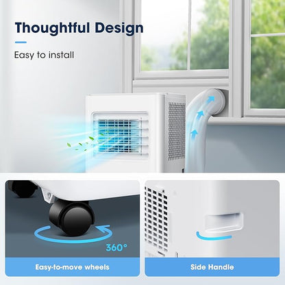 8000BTU Portable Air Conditioners Smart AC Unit with App & Remote Control 3-in-1 Cooling, Dehumidifier, Fan for Rooms up to 350 sq.ft, 24H Timer, White