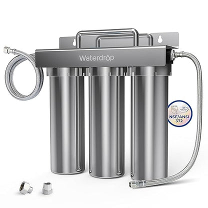 Waterdrop TST-UF 0.01μm Ultra-Filtration Under Sink Water Filter System, Stainless Steel Water Filter for Sink, 5X Service Life Under Sink Water Filtration System, Removes 99% of Substances