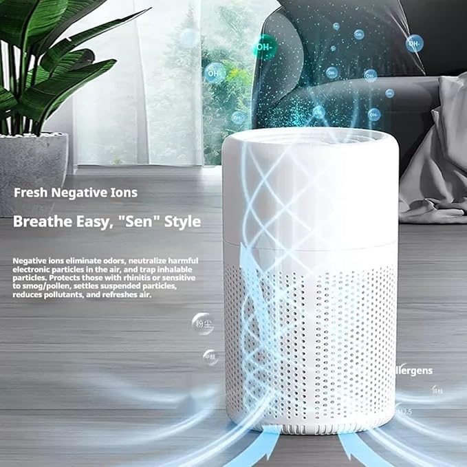 Filter Portable Purifier for home with USB Type C Cable，portabilitysmall air purifier，3-Stage Filtration System and Quiet Air Cleaner With Night Light，for Smokers Pollen Pets Dust Office，Aromatherapy
