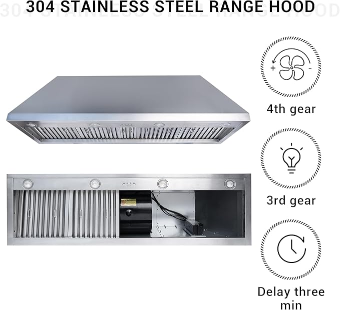CHETTO C Stainless Steel Range Hood Cover with Quiet Vent Hood Insert Custom Handcrafted Metal Kitchen Fan with Towel Rack LED Light 60"W x21"D x24"H Brushed Stainless Steel Wall Mount