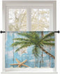 Sheer Curtains 54 Inch Length, Coastal Beach Blue Semi Sheer Curtains Light Filtering Window Treatment, Tropical Coconut Tree Vintage Wood Grain Privacy Voile Drapes for Living Room Bedroom 52x54 Inch