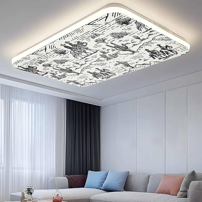 2 Pack Fluorescent Light Cover, Western Cowboys Light Covers for Ceiling Lights, Vintage Desert Canyon Cactus Horseshoe Magnetic Lights Filters Ceiling Shade for Classroom/Office - 4 x 2 Feet