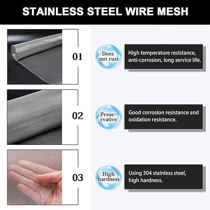 Stainless Steel Woven Wire Mesh Metal Woven Mesh, 20 Mesh Stainless Steel Air Vent Mesh Cabinets Wire Mesh Insect Screen for Vent, Filter, Window, Garden