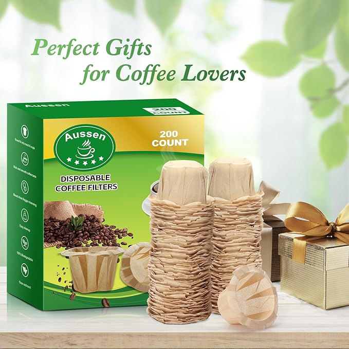 Aussen Disposable Coffee Paper Filters Replacement Kerig Filter Fit All Keurig Single Serve Filter Brands Compatible with Reusable Single Serve Pods Keurig Coffee Maker (Natural, 200pcs)