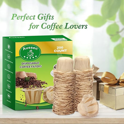 Aussen Disposable Coffee Paper Filters Replacement Kerig Filter Fit All Keurig Single Serve Filter Brands Compatible with Reusable Single Serve Pods Keurig Coffee Maker (Natural, 200pcs)