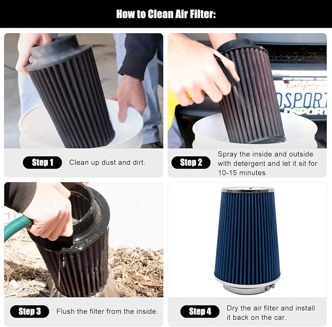 RYANSTAR RACING 102mm 4" High Flow Round Tapered Cone Cool Air Filter Cleaner with Top Filter Design Short 231mm tall Blue