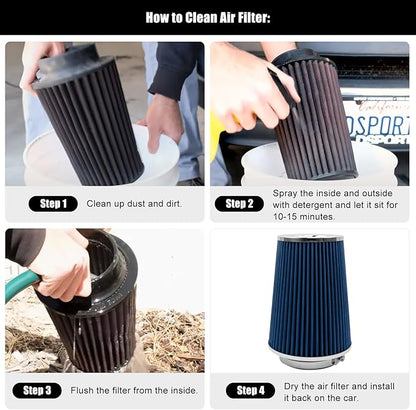 RYANSTAR RACING 102mm 4" High Flow Round Tapered Cone Cool Air Filter Cleaner with Top Filter Design Short 231mm tall Blue