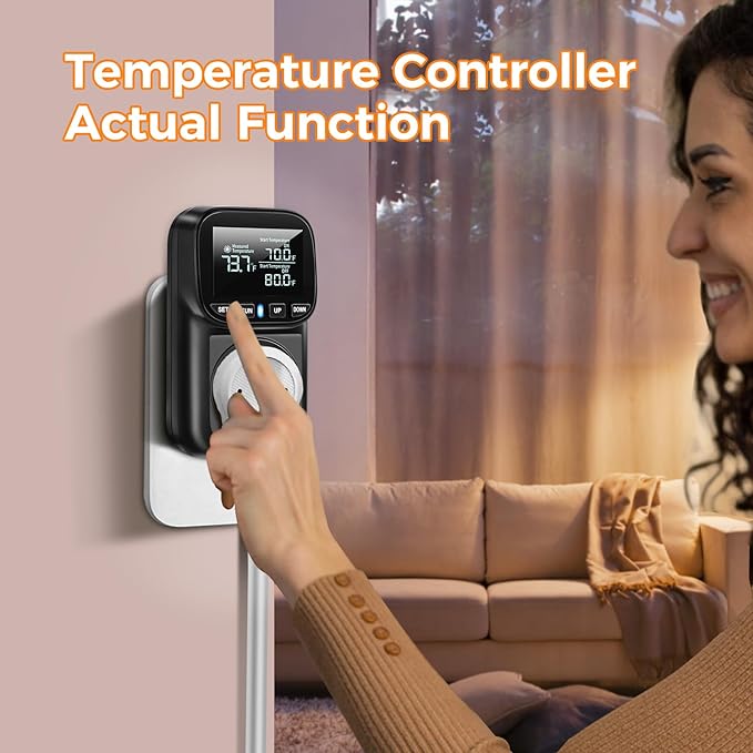 Diymore Digital Temperature Controller Outlet - 1800W Plug-in Thermostat with Heating & Cooling Modes, -104°F to 210°F Range for Greenhouse, Reptile, Incubator & Pool