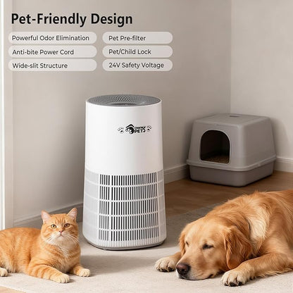Ownpets Pet Air Purifier for Large Room up to 2620 ft², 5-in-1 Washable Filter, H13 HEPA High Deodorization Carbon Filter for Pet Odor Hair Dander Pollen, Quiet Air Cleaner with Air Quality Monitor