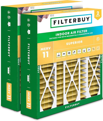 Filterbuy 20x25.25x3.5 Air Filter MERV 11 Superior Pet & Allergy Defense (2-Pack), Pleated HVAC AC Furnace Filters for AprilAire Space-Gard 102 & 2120 (Actual Size: 19.94 x 25.38 x 3.75)