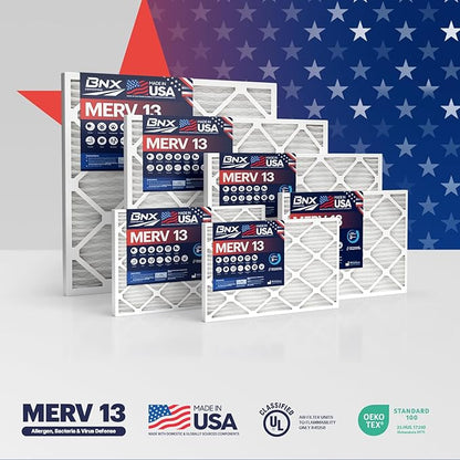 BNX TruFilter 20x23x1 Air Filter MERV 13 (2-Pack) - MADE IN USA - Electrostatic Pleated Air Conditioner HVAC AC Furnace Filters for Allergies, Pollen, Mold, Bacteria, Smoke, Allergen, MPR 1900 FPR 10