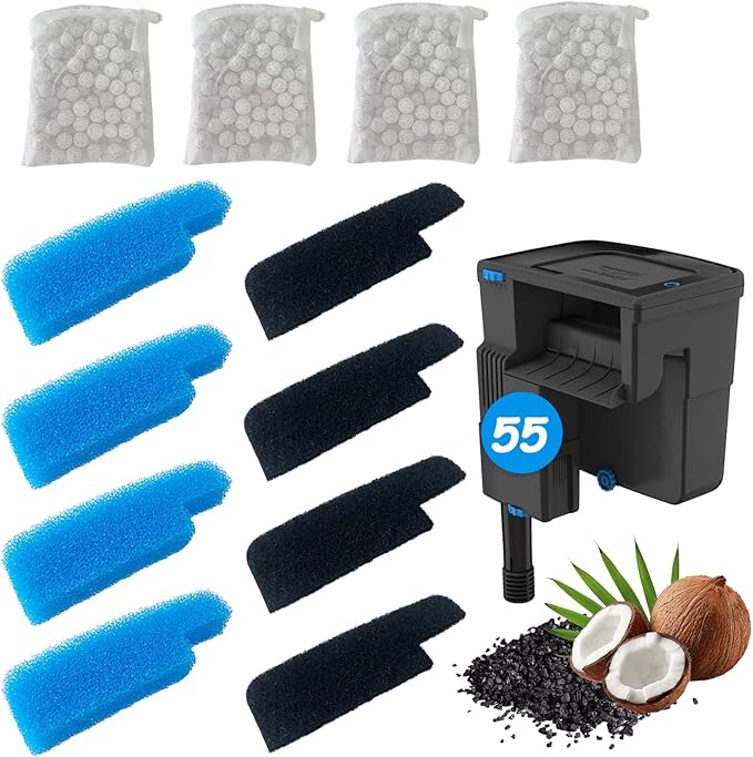 SHIGATSU 4 Set Three-Stage Filters Replacement Media Kit for Seachem Tidal 55 Filter, Replacement Aquarium Filter Sponge and Activated Carbon Pad for Fish Tank Filter