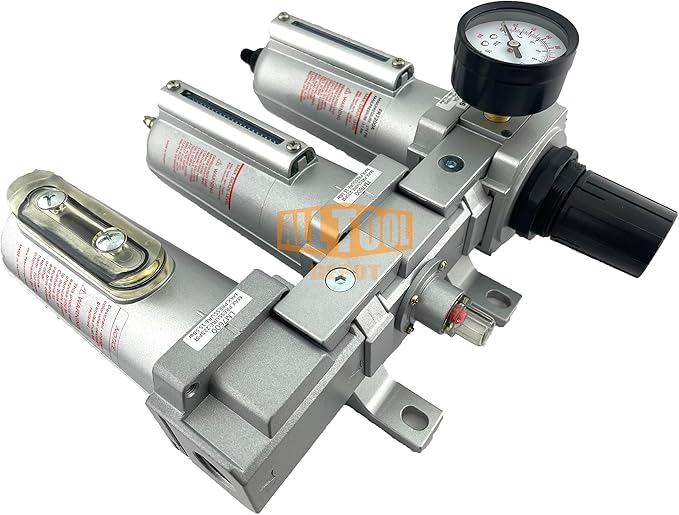 3 STAGE, HEAVY DUTY INDUSTRIAL GRADE FILTER REGULATOR COALESCING DESICCANT DRYER SYSTEM FOR COMPRESSED AIR LINE, METAL BOWLS, GREAT FOR PAINT SPRAY AND PLASMA CUTTER W/ELEMENTS (3/4"NPT, AUTO DRAIN)