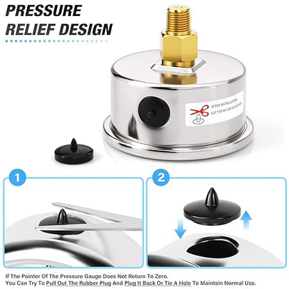 MEANLIN MEASURE 0~300Psi Dry Pressure Gauge Stainless Steel 1/8" NPT 2" FACE DIAL Waterproof for Air Compressor Air Regulator Water Filter Back Mount, with 1/4" NPT and 3/8" NPT Hex Bushing