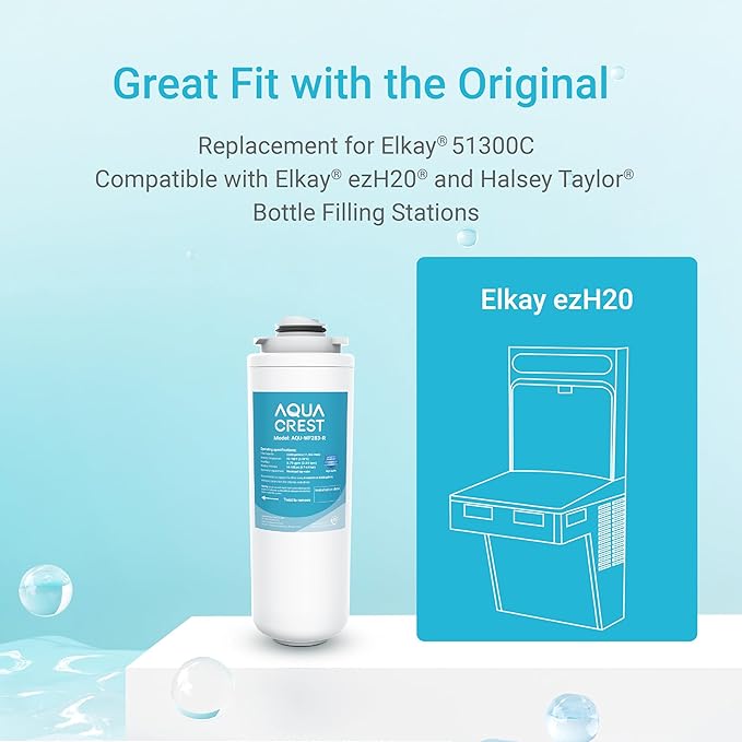 [WITH CHIP] AQUA CREST WF283-R Replacement for Elkay® 51300C, Compatible with Elkay® ezH20® and Halsey Taylor® Bottle Filling Stations, NSF/ANSI 42, Reduces Chlorine, Bad Taste & Odor, 3 Packs