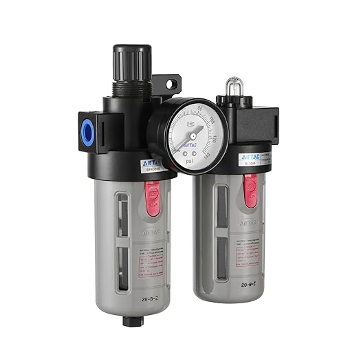 Compressed Air Filter Regulator Lubricator Combo Airtac BFC4000 1/2''NPT 0-140 PSI with Pressure Gauge Semi-Auto Drain 3 in 1 Two FR.L Unit
