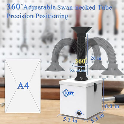 KQZ-W1 Solder Fume Extractor, 168m³/h Strong Suction Smoke Extractor, 5*Thick Pre-Filter+H13 HEPA Soldering Fume Extractor, 99.99% Purification Smoke Absorber for Welding Soldering 3D Printing White
