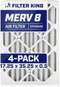 Filter King 17.25x35.25x0.5 Air Filter | 4-PACK | MERV 8 HVAC Pleated A/C Furnace Filters | MADE IN USA | Actual Size: 17.25 x 35.25 x 0.5"